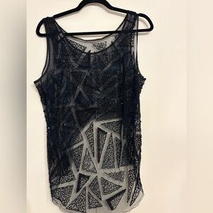 Black Graphic Embellished Sleeveless Tank Top